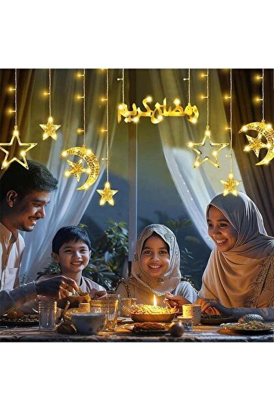 Generic LED Ramadan Light Up Curtain - Crescent and Star Design with "Ramadan Kareem" Message (USB) - Luxury Ramadan Home Decor