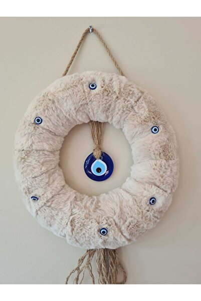 KNC EXCLUSİVE CLASSİC Modern Decorative Black Feathered Evil Eye Beaded Door Ornament and Wall Wreath |