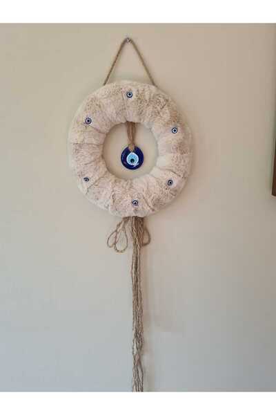 KNC EXCLUSİVE CLASSİC Modern Decorative Black Feathered Evil Eye Beaded Door Ornament and Wall Wreath |