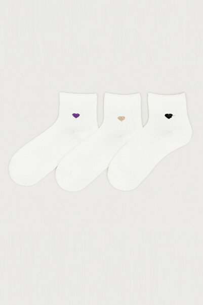 MEM SOCKS 3 чифта безшевни памучни дамски чорапи с сърцевиден мотив