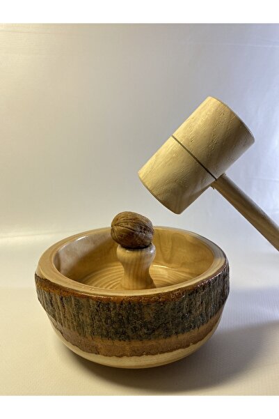 WoodBay Natural Handcrafted Wooden Walnut Nutcracker with Hammer for Cracking Shelled Nuts Large Size 18-19 cm