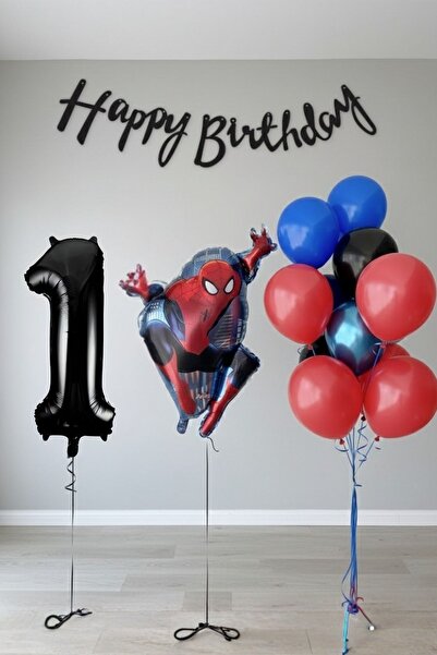 PARTİAVM 1 Year Old Giant Black Number Balloon Spider-Man Birthday Balloon Set Superhero Themed Economical Set