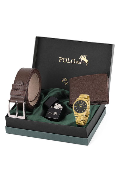Polo Air Takvimli Erkek Kol Saati Cüzdan Kemer Çakmak Hediyelik Kutusunda Kah...