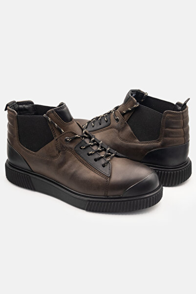 DeriWorld Genuine Leather Men's Boots Non-Slip Sole Leather Zippered Elastic Men's Boots