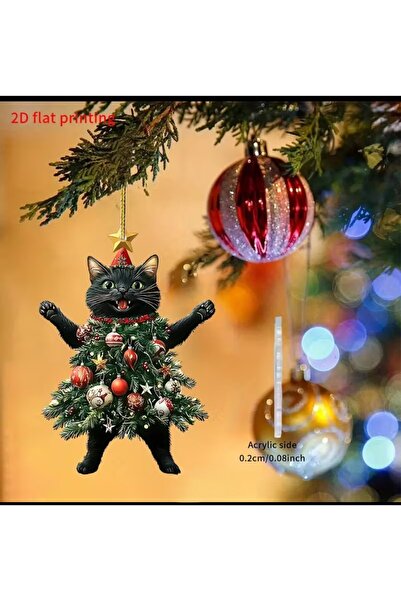 BAMİAMU Noel ağacı kedi akrilik süs, sevimli çam ağacı süsleri 2D baskılı, an...