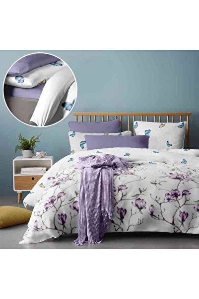 Dormisete DHome Renforce Magnolia Tree bedding set - sheet 220x230, duvet cover 180x210, 2 pillowcases 50x70