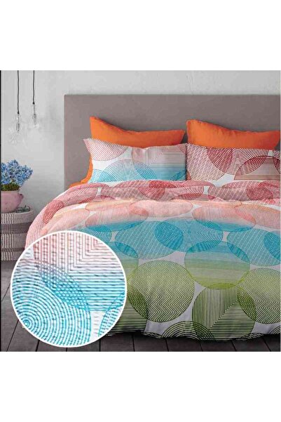 Dormisete DHome Crepe Bedding Set 220x230 + Duvet Cover 180x210 + 2 Pillowcases 50x70 cm, Orange-Multicolor