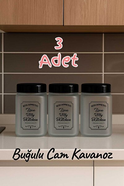 Funny Life 3 Adet Cam Kavanoz, 720 ml Cam Saklama Kavanozu Siyah Kapaklı, Hava Geçirmez 720cc