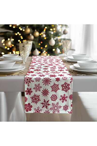 Salestore.ro Elegant table runner 180x40cm, waterproof cotton, 3D Snowflakes print, Stain and dirt resistance