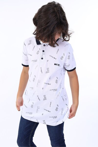 Toontoy Boy's Printed Polo Neck Buttoned Short Sleeve T-Shirt