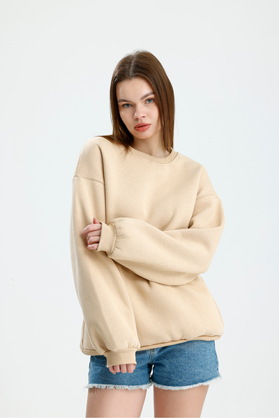 vikitekno Women's Crew Neck Side Pocket Basic Oversized Sweatshirt