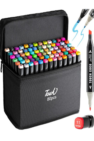 OEM Set of 80 Dual Tip Markers, Assorted Colors, with Black Storage Bag