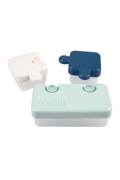 Melii Luxe Puzzle Bento Box, Dark Blue Ivory Mint