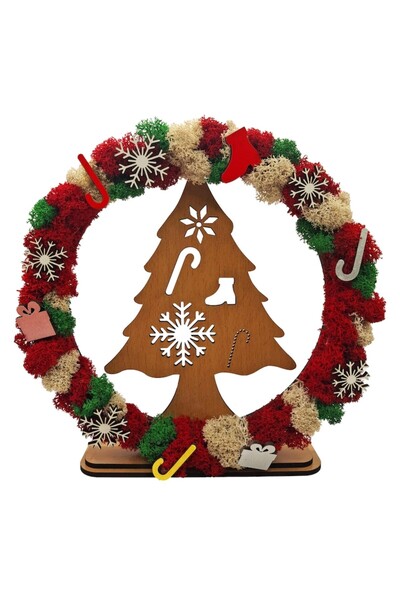 OEM Christmas / Holiday Wreath with Stabilized Moss and Fir – Handmade Decoration, Light Beige, 20 cm