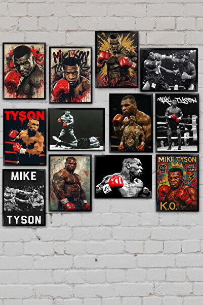 TABLOX Mike Tyson Efsane Boks Dövüş 12 Parça MDF Ahşap Dekoratif Tablo Seti