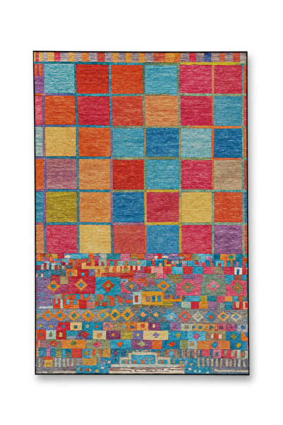 Rugs Modern Halı MOSSO Μπλε Μωβ Αποχρώσεις Έθνικ Λουλούδια με Σχέδια Υφαντή Β...