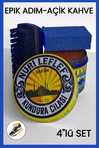 Nuri Leflef Ayakkabı Bakım Seti 4’lü Açık Kahve – Deri Boyası, Cila, Sünger v...