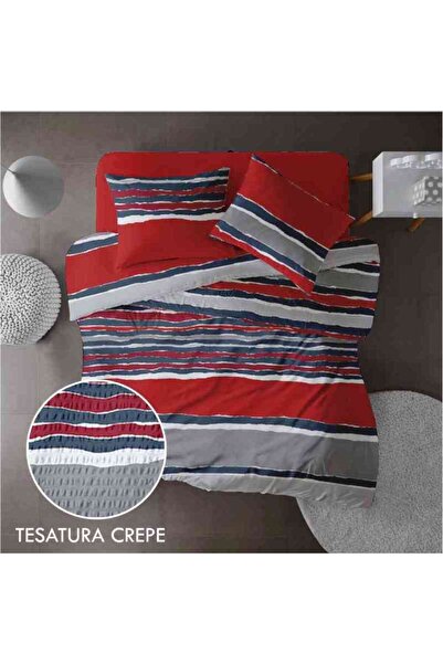 Dormisete DHome Crepe bed set - sheet 220×230 cm, duvet cover 180×210 cm, 2 pillowcases 50×70 cm (red-gray,