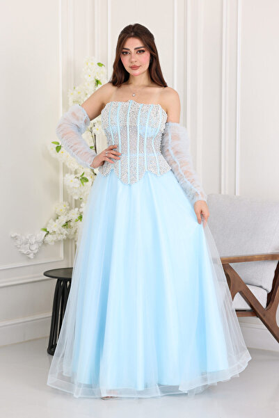 modern designer luxurious tulle evening dress