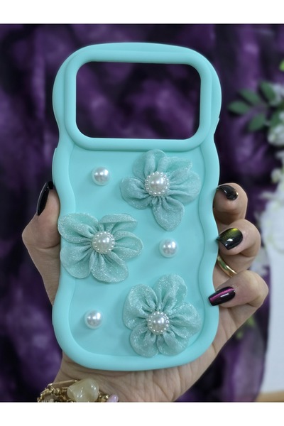 Magic Ring حافظة هاتف أنيقة متوافقة مع آيفون 17 برو بلون أخضر مائي مع زهور من...