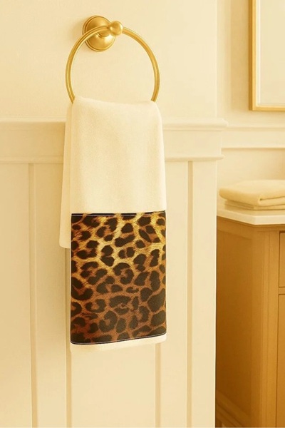 Modares Store Leopard Patterned Velvet Hand Towel 50X90Cm