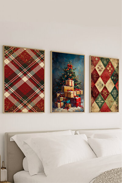 VOBA STORE Set de pictură MDF cu aspect de cadru cu tematică de Crăciun, 3 bu...