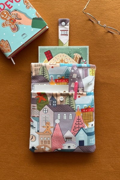 Outlet Çarşım Husă pentru cărți din in cu buzunar Cadou pentru iubitorii de cărți Winter Homes