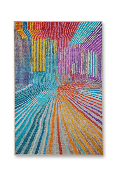 Rugs Modern Halı MOSSO Μπλε Μωβ Αποχρώσεις Έθνικ Λουλούδια με Σχέδιο Υφαντή Β...