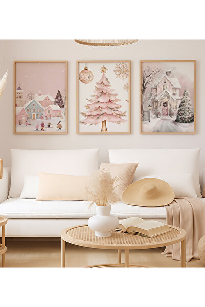 VOBA STORE 3 parça çocuk odası için kar konseptli yılbaşı temalı mdf tablo seti -126