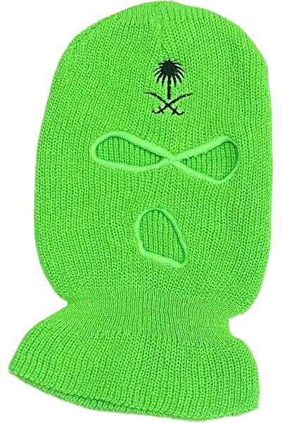 Generic Knitted fluorescent green face mask with embroidered palm and crossed-swords logo