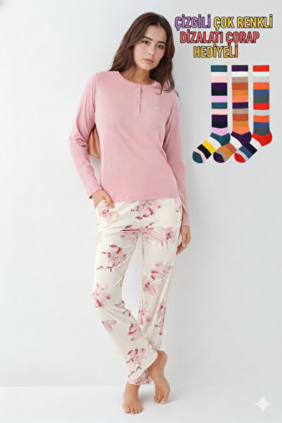 Pierre Cardin Women Modal Comfortable Pajama Set + Striped Knee High Socks Gifted Q9Rkl0Ykp5L5Y