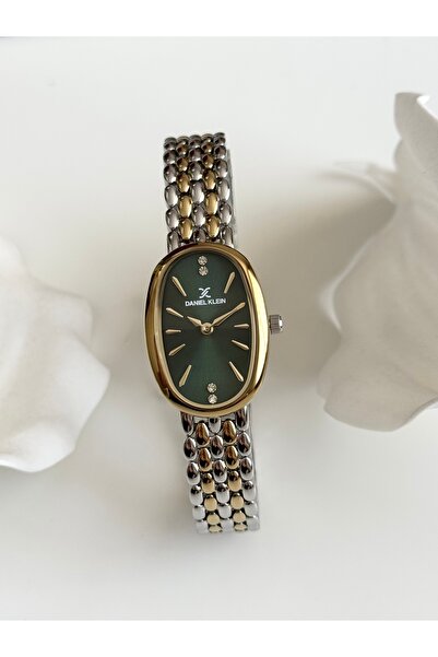 Daniel Klein Gold Gümüş Renk Yeşil İç Kadran Kadın Kol Saati