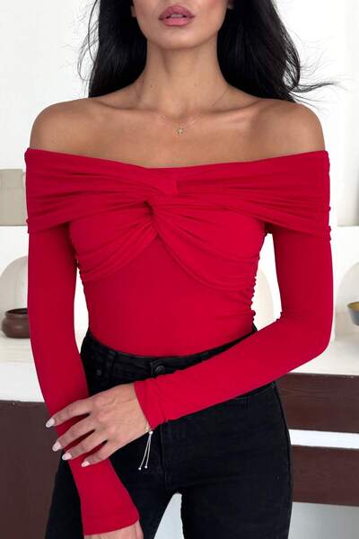 ZISHAN Women's Madonna Collar Knot Detail Long Sleeve Draped Blouse 10125