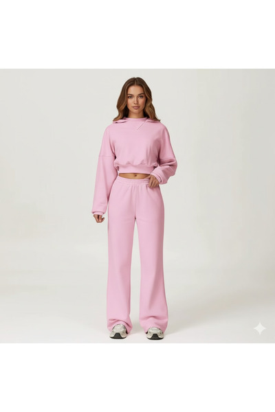 OEM Relaxed Fit Wide-Leg Sweatpants and Cropped Hoodie Set
