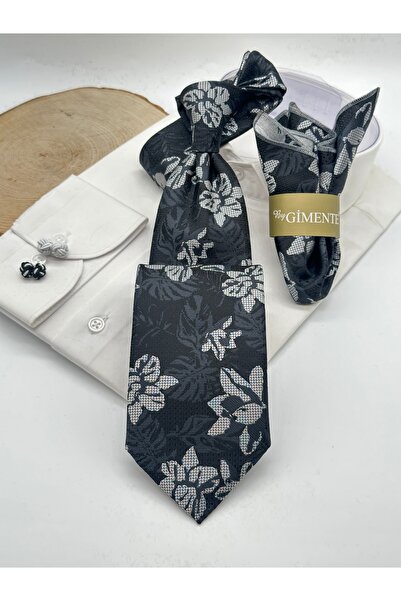 Gutiero ربطة عنق كلاسيكية مع منديل شال أسود منقوش