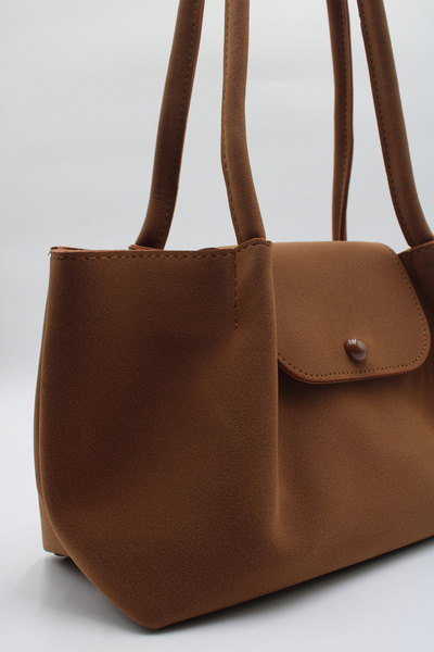 LASSO Women's Suede Nubuck Magnet Closure Hand, Arm and Shoulder Bag with Inner Compartment and Button Detail