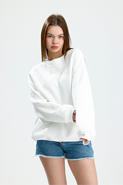 vikitekno Women's Crew Neck Side Pocket Basic Oversized Sweatshirt