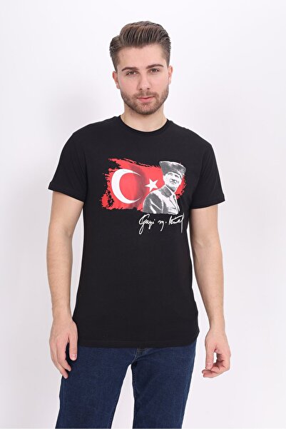 Toontoy Tricou unisex cu mânecă scurtă, cu imprimeu Ataturk, cu gât turnat
