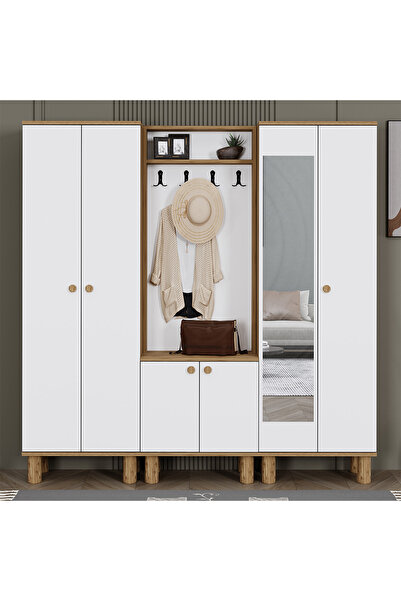 Kalender Dekor İzem-1-3-4 Bohem Ayaklı Aynalı Ayakkabılık Portmanto Vestiyer