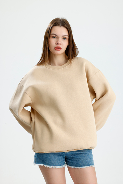 vikitekno Women's Crew Neck Side Pocket Basic Oversized Sweatshirt