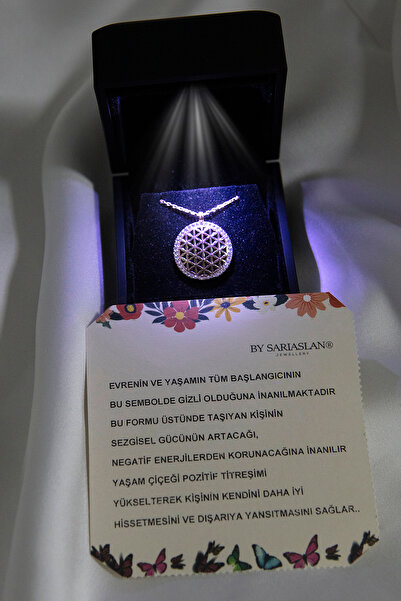 SARIASLAN Işıklı Kutuda Yaşam Çiçeği Gümüş Kolye 925 Ayar Gümüş Kırmızı Altın Rengi