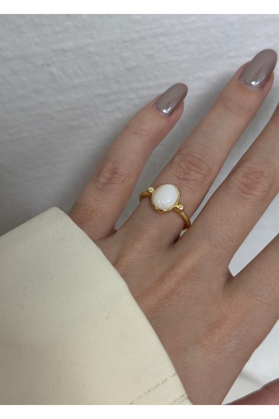 KİLİGİSTANBUL Retro Ring with White Cat Eye Stone (Size Adjustable)
