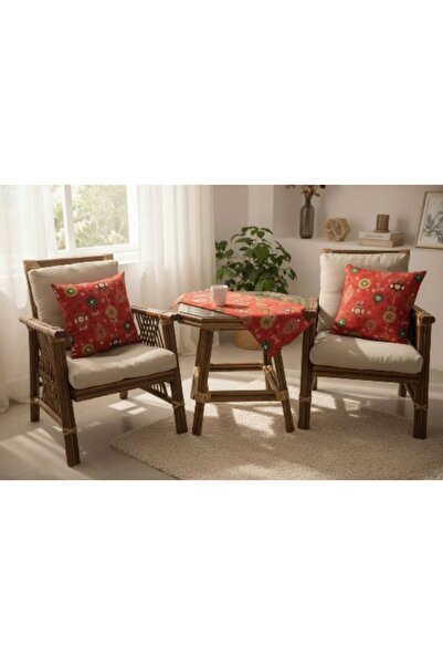 Renkli Düşler Atölyesi 2’li Noel Kırlent Kılıfı & Runner 3'lü Set | Yılbaşı Temalı Dekoratif Yastık Kılıfı & Runner Set