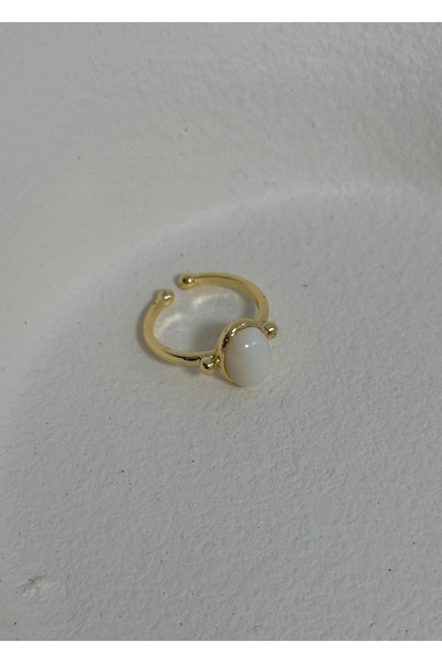 KİLİGİSTANBUL Retro Ring with White Cat Eye Stone (Size Adjustable)