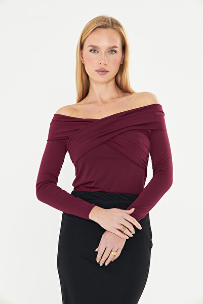 let s shine Cross Neck Sandy Long Sleeve Blouse - 737