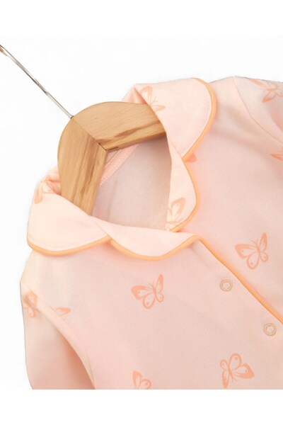 voyyo kids baby Baby Girl Butterfly Printed Double-Breasted Collared 100% Cotton Luxury Nightgown Top and Bottom 2-Piece Set