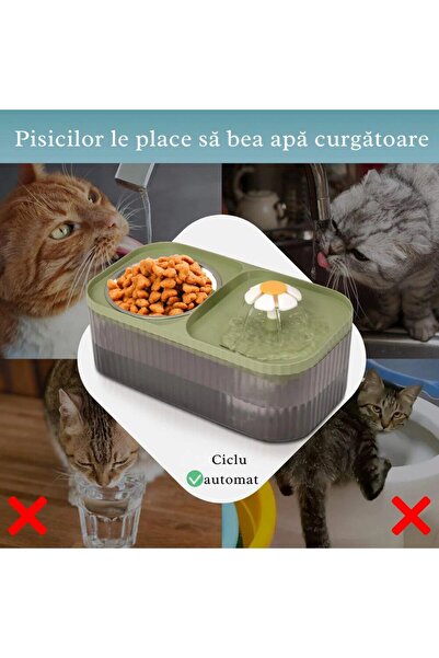 PeakShop Cat Water Dispenser with Flower-Shaped Fountain + Stainless Steel Food Bowl | Silent