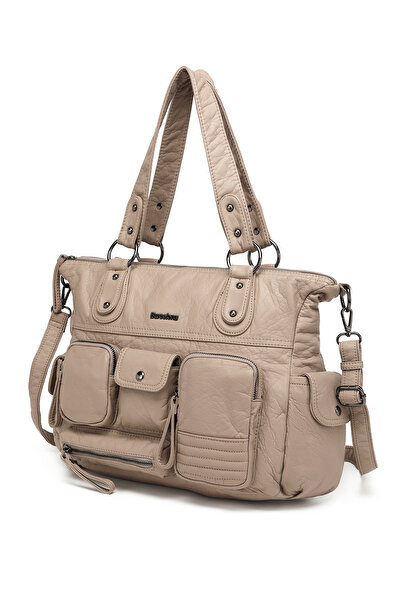 Hüvendo Multi-Pocket Daily Large Size Shopper Design Adjustable Strap Women's Shoulder Bag Light Mink