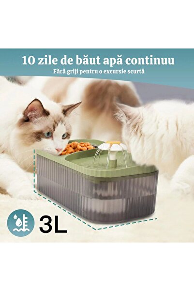 PeakShop Cat Water Dispenser with Flower-Shaped Fountain + Stainless Steel Food Bowl | Silent