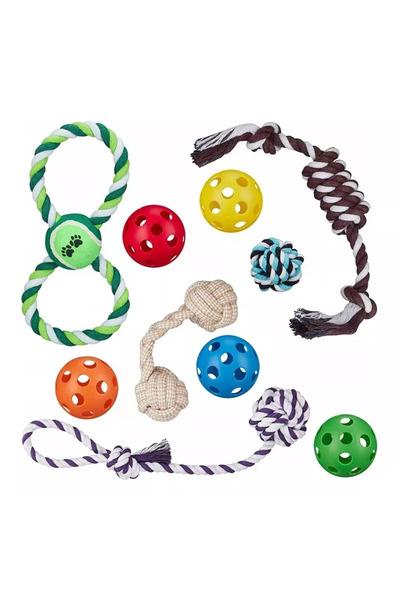 Gonga Set 10 jucarii pentru catei, mixte, din bumbac si plastic, Gonga® Multi...